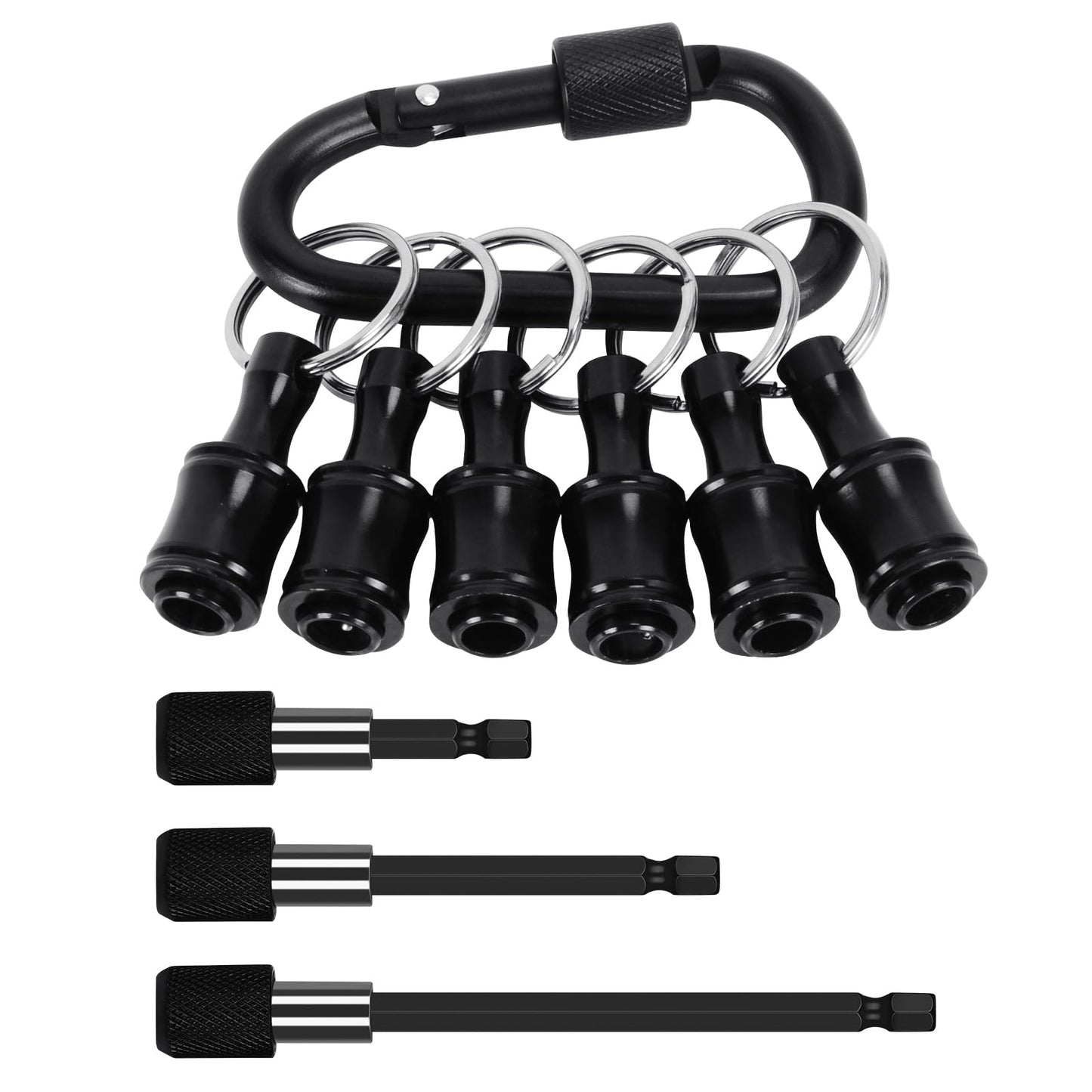 Bit Holder Drill Bit Extension Set, Upgrade Bit Holder Keychain 1/4" Hex Shank Aluminum Alloy Screwdriver Bits Holder, 3-Pack Quick Release Drill Bit Holder Tool Kit