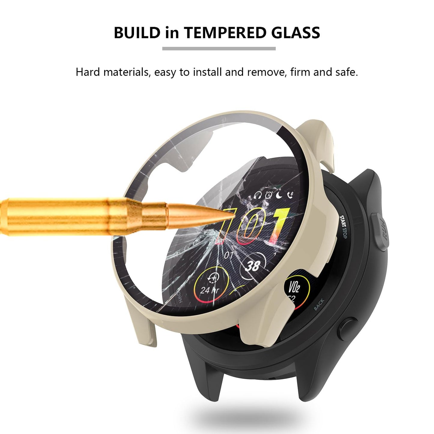 [4-Pack] Case with Tempered Glass Screen Protector Compatible with Garmin Forerunner 165, Bumper Full Coverage Protective Hard PC Cases Face Cover for Garmin 165