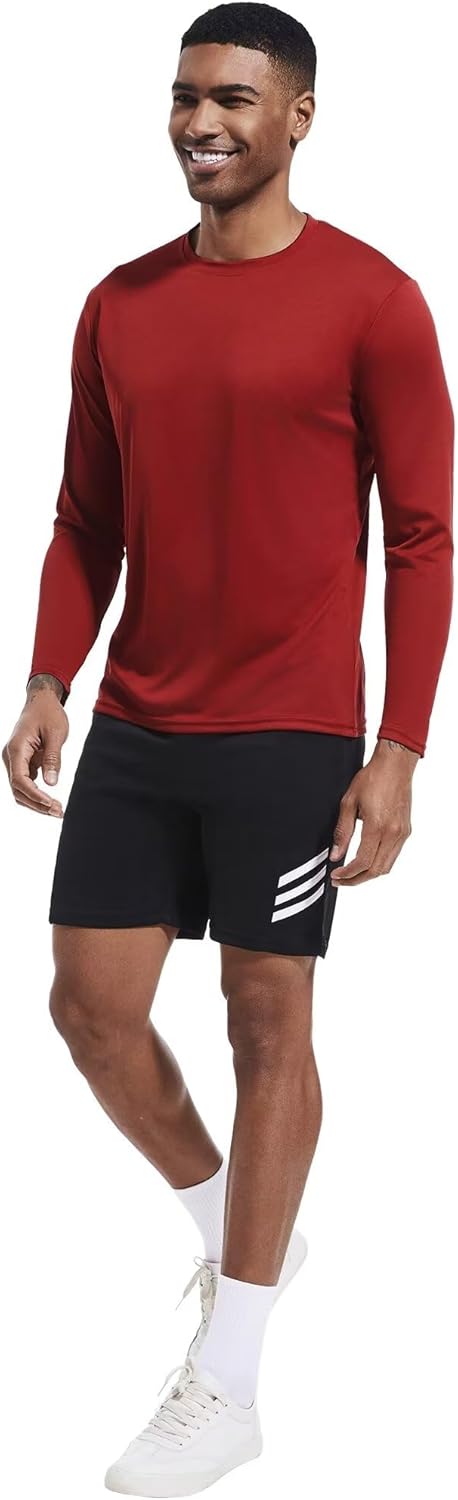 OYGSieg Long Sleeve Workout Shirts for Men - Moisture Wicking UPF SPF Sun Protection | 6 Pack Casual Tees
