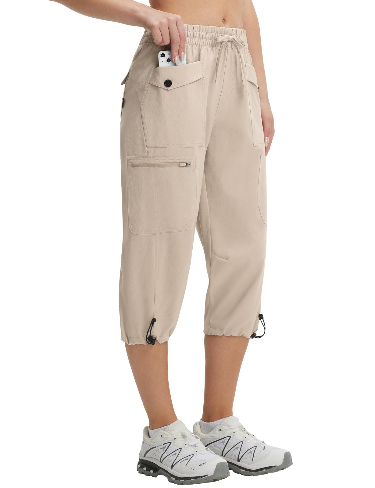 baleaf Women’s Cargo Capri Pants with 7 Pockets Lightweight Quick Dry Hiking Capris for Summer Travel Casual Khaki XL