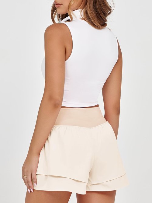 Fisoew Women's High Waisted Athletic Shorts - Ruffle Tiered Design for Running & Tennis | Built-In Shorts