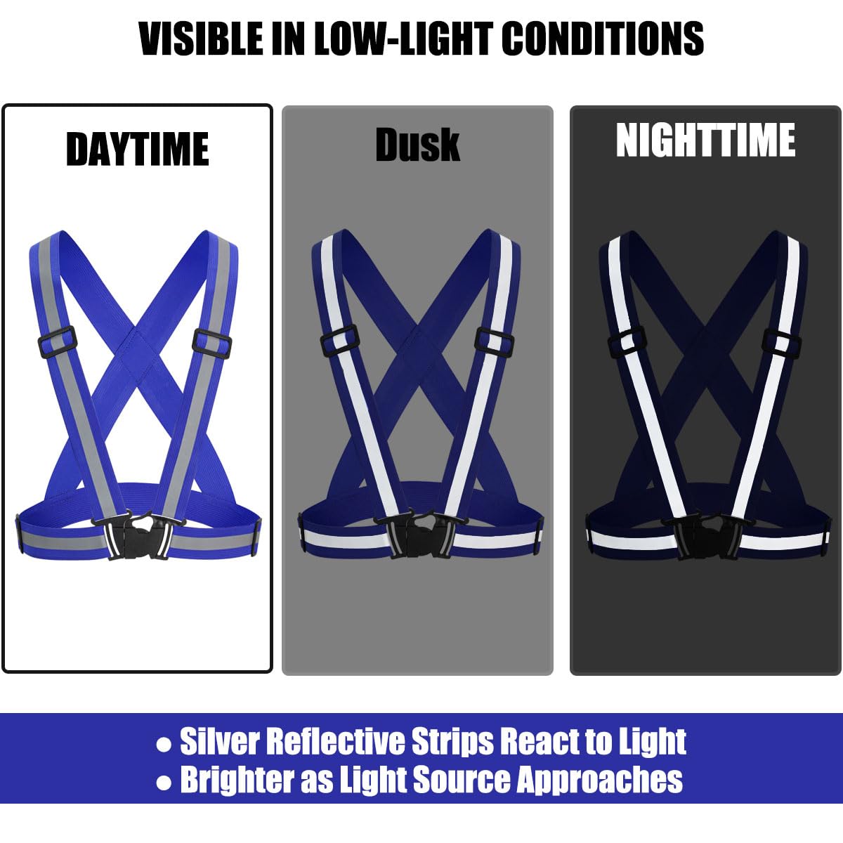 Reflective Vest 5 Pack, Blue Hi-Vis Safety Harness for Men, Women & Kids, Adjustable vest with 360 Silver Reflective for Security Guard, Event Staff, Law Enforcement Support, Crowd Control, Doorman