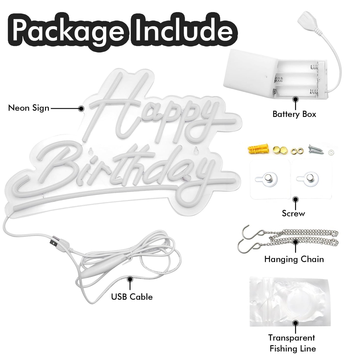 Happy Birthday Neon Sign Battery Operated, Usb Powered Neon Signs for Wall Decor, Adjustable Brightness Happy Birthday Signs(15 x 9.6 inches)