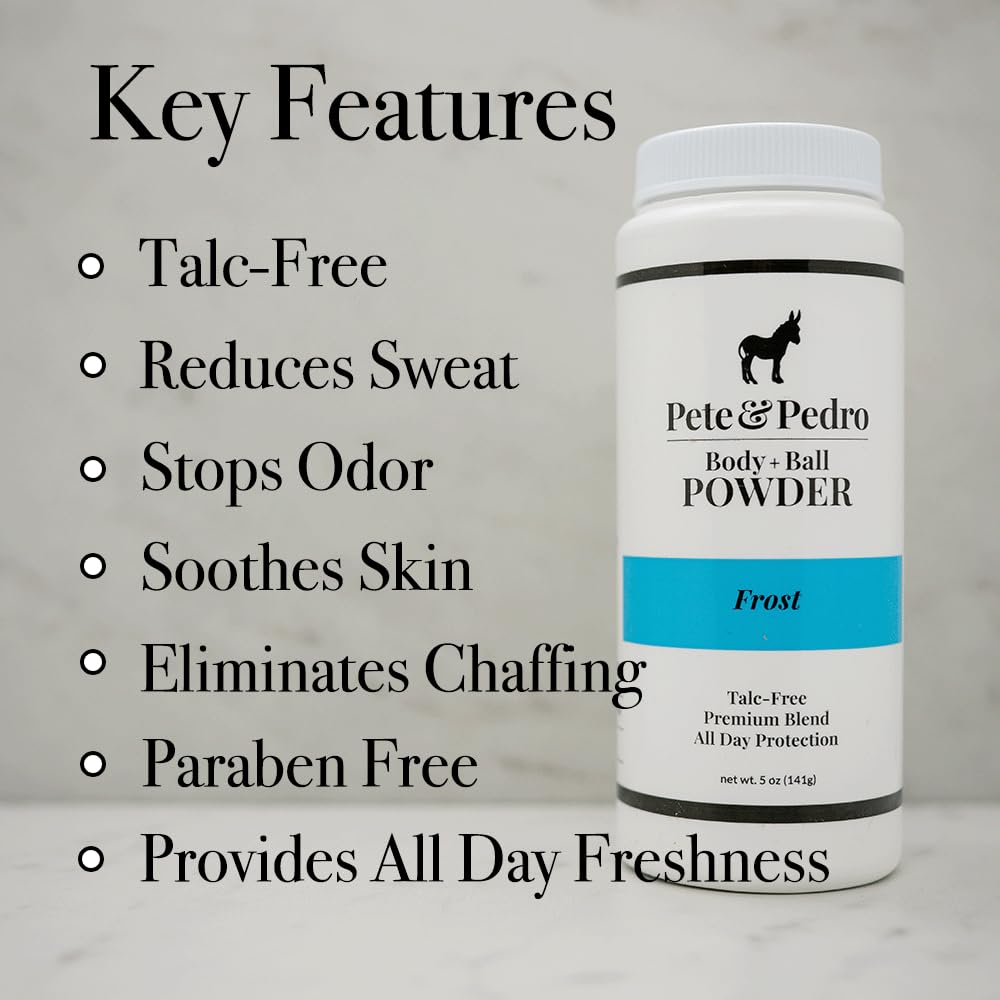Pete & Pedro Body & Ball Powder Frost Cooling Sensation, Talc-Free Ball Powder for Men | Helps With Odor & Absorbs Moisture & Sweat | Deodorant Hygiene For Groin | Shark Tank Featured, 4.4 oz.