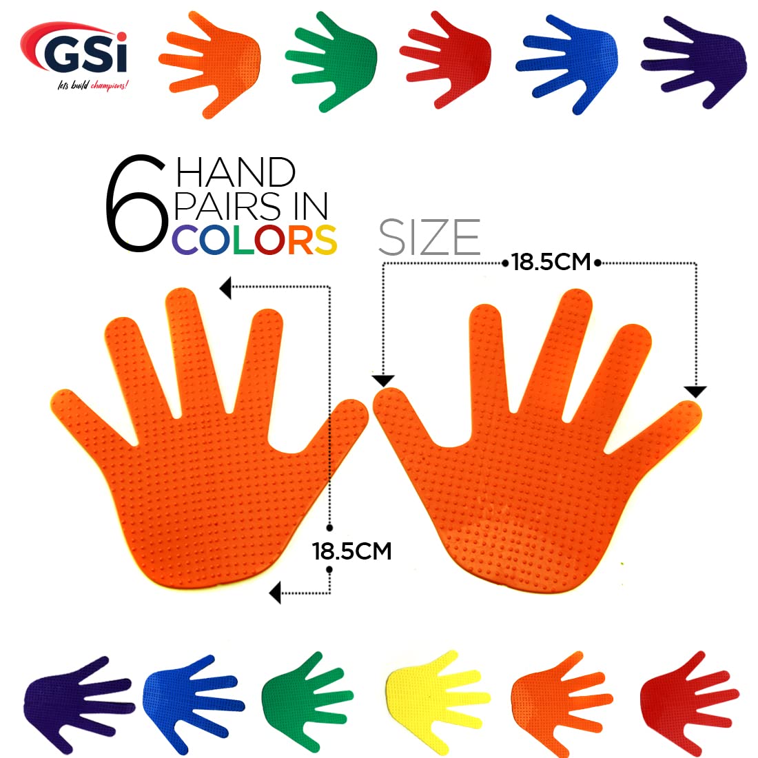 GSi Hand Spot Markers Set of 6 Pairs Non-Toxic Non-Slip in Assorted Colours for Kids Education and Learning