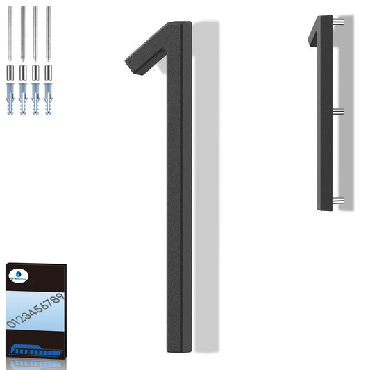 QPMWDBSZ 8 Inch Floating House Numbers, Modern Metal Address Numbers for Outside, Zinc Alloy Black Anti-Rust Mailbox Number with Nail Kit for Garden Front Door Apartment Signage, Easy to Install (1)
