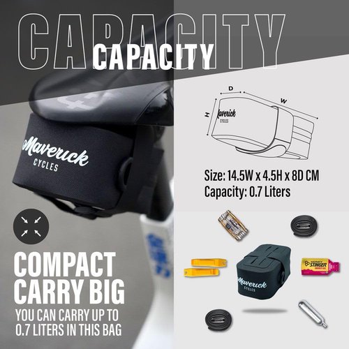 Maverick Cycles Bike Saddle Bag Cycling Seat Pack Waterproof Bicycle Under Seat Pouch