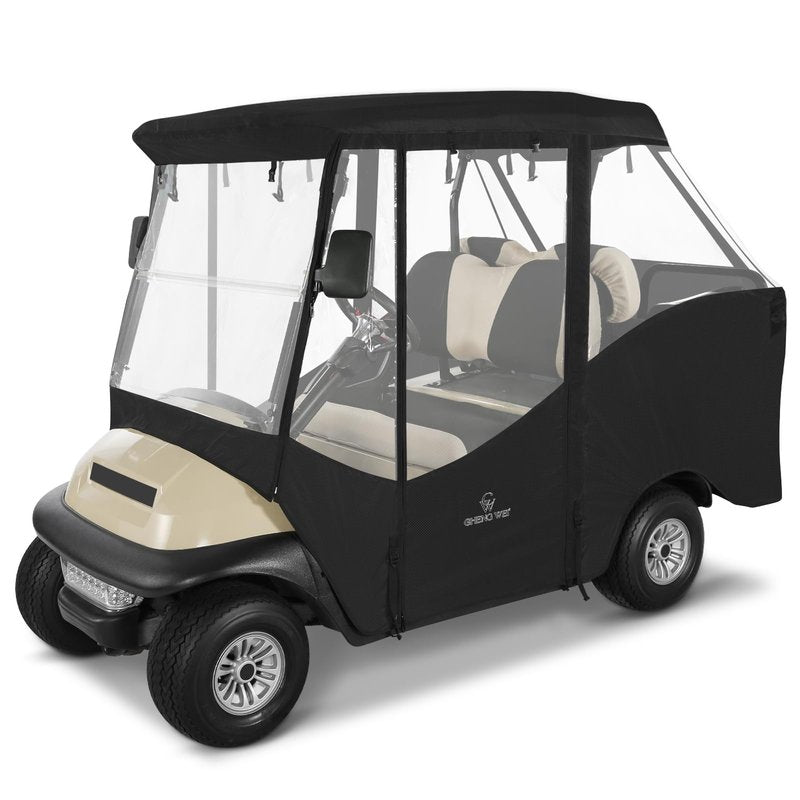 Golf Cart Enclosure 4 Passenger Short Roof 58” for Club Car Precedent Tempo 2+2 Seater,600D Clear Rain Cover Driving Enclosure,Roll Up 4 Sided Transparent Windows&Door,Side Mirrors Zipper Openings