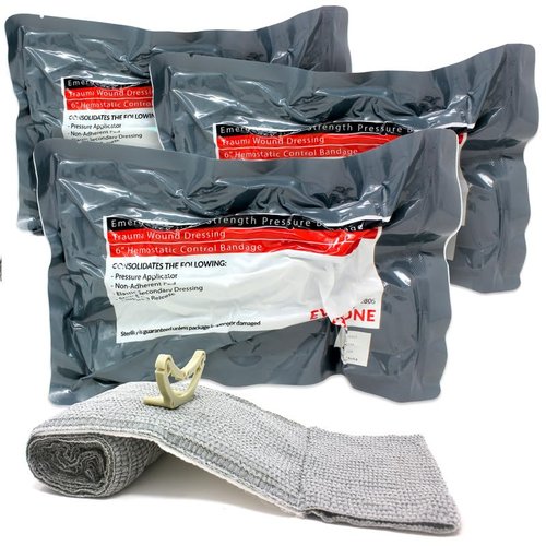 EverOne 4" Israeli Emergency High Strength Compression Bandage, Trauma Wound Dressing, Hemostatic Control Bandage, 3 Pack