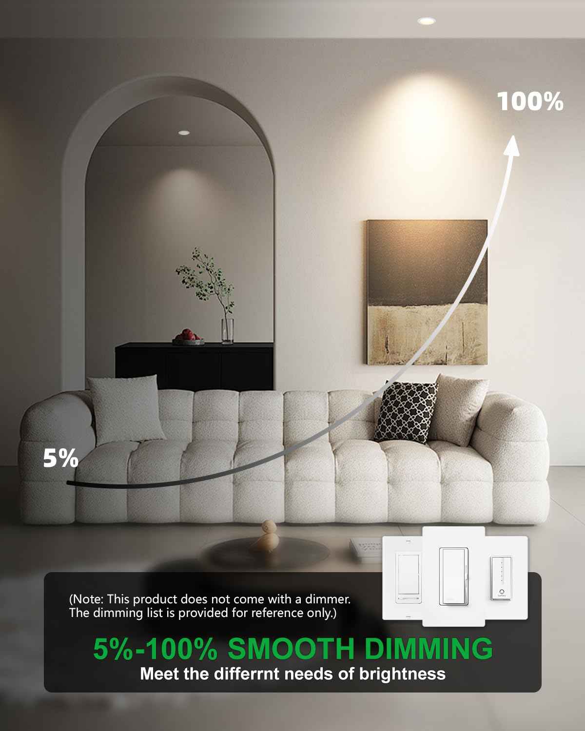 zouzai 6 Pack 2 Inch 5CCT LED anit- Glare Down Light with Junction Box, 2700K/3000K/3500K/4000K/5000K Selectable, LED spot, Dimmable - ETL and Energy Star Certified (White, 2 inch 【6 Pack】)