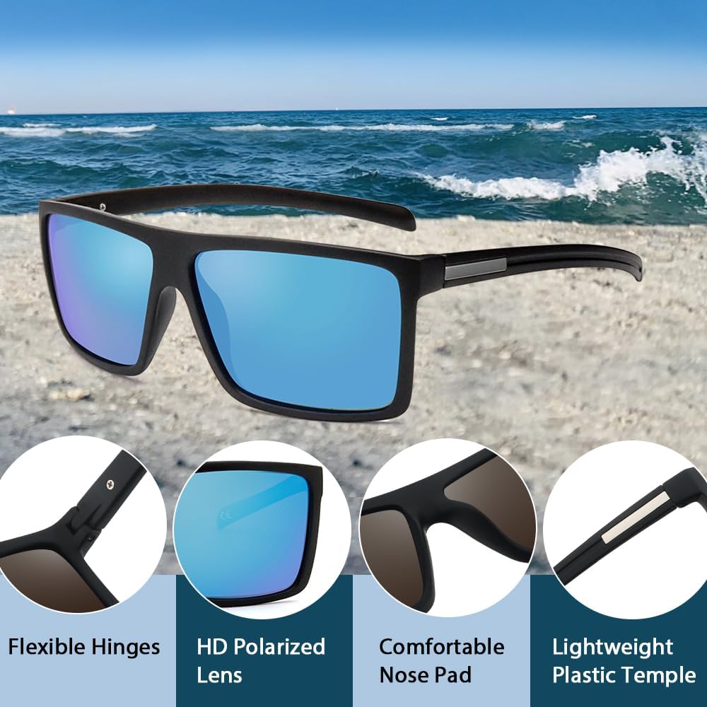 Skiennix Men's Polarized Sunglasses - Classic Square Design with UV Protection for Driving