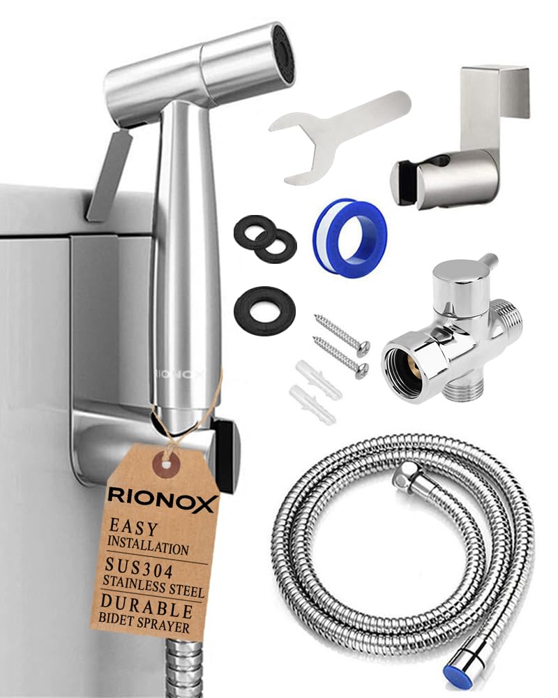 Rionox Handheld Bidet Sprayer Kit - Adjustable Water Pressure Jet for Toilet, Bidet for Toilet, Easy Installation, Quality Stainless Steel, Durable Internals, Leakproof Design (Brushed Nickel)