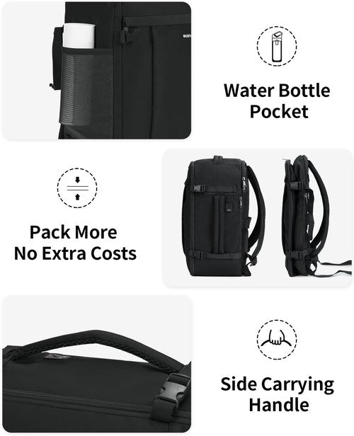 ECOHUB Travel Backpack - 15.6 Inch Laptop Bag with USB Charging & Anti-Theft Pockets | 30L, Black