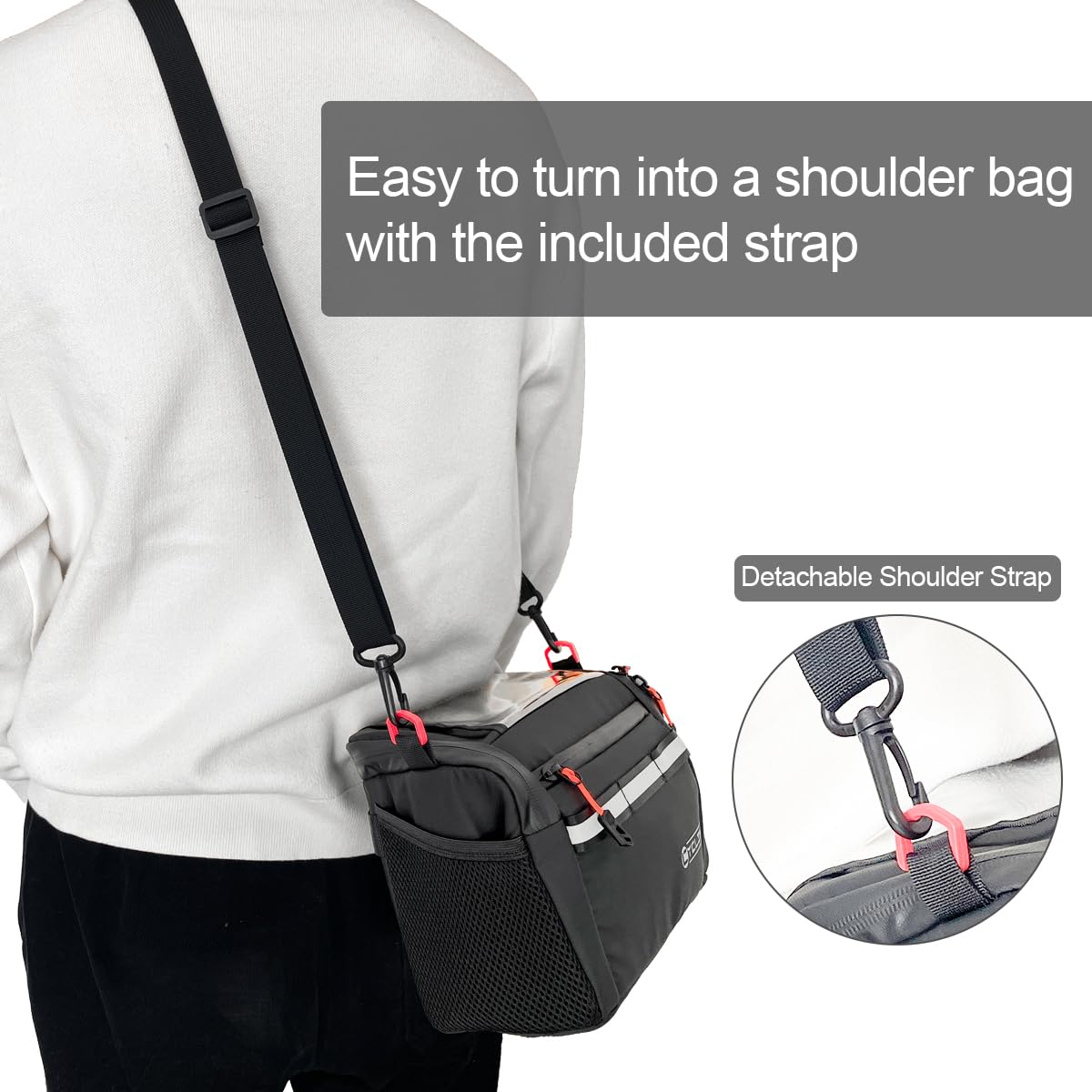Danuosie Bike Handlebar Bag, Insulated Cooler Front Frame Bag with Touch Screen Phone Holder, 4L Water Resistant Bicycle Basket Storage Pouch, Convertible Shoulder Pack for Ebike MTB Road
