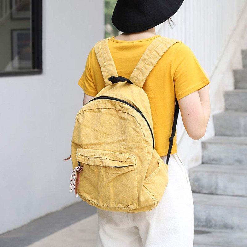 MiCoolker Backpack for Women Men Soft Denim Canvas Bag Casual Travel Backpacks Jeans Daypack Pure Colour Yellow