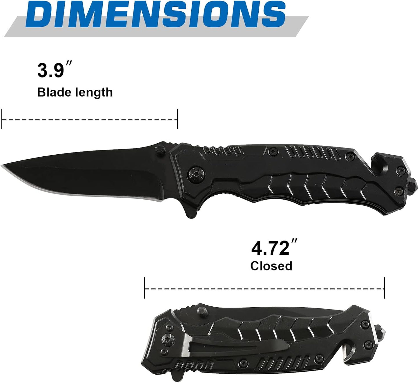 Skiennix Folding Pocket Knife - Multi-Function Emergency Tool with Seatbelt Cutter & Glass Breaker | Black 3-in-1 Design for Outdoor Survival, Camping, Hiking, Hunting & Fishing