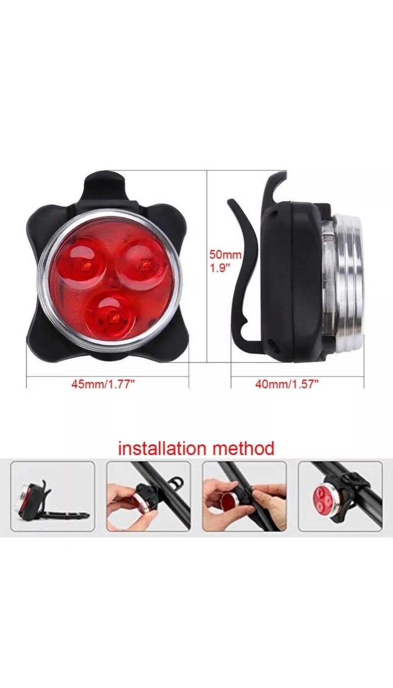 USB Rechargeable Bicycle LED Headlight and LED Tail Light Sets (4 Light Set)