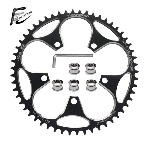 VHXNPCRAO Bike Chainring 54T Black, 110BCD Round Narrow Wide Chainring, 36-60T Single Bicycle Chain Ring for 8-12 Speed Road Bike (Black, 54T)