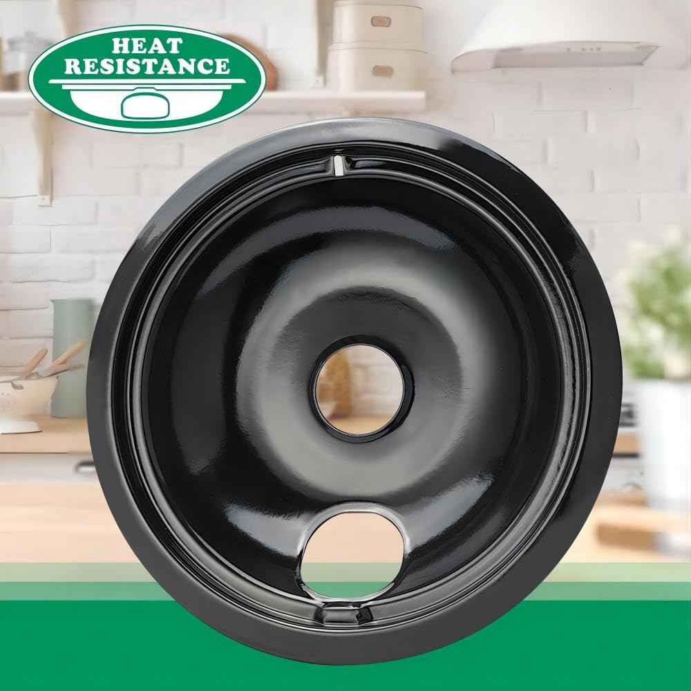 Purelux Electric Range Drip Pans Replacement Compatible with GE or Hotpoint Stove, Porcelain Enameled Black Finish 4 Pieces Pack Includes 1 Large 8-Inch and 3 Small 6-Inch