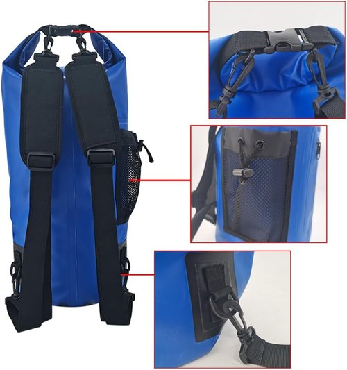 ISURE MARINE Waterproof Dry Bag - 20L with Zippered Pocket for Kayaking, Boating & Fishing | Blue