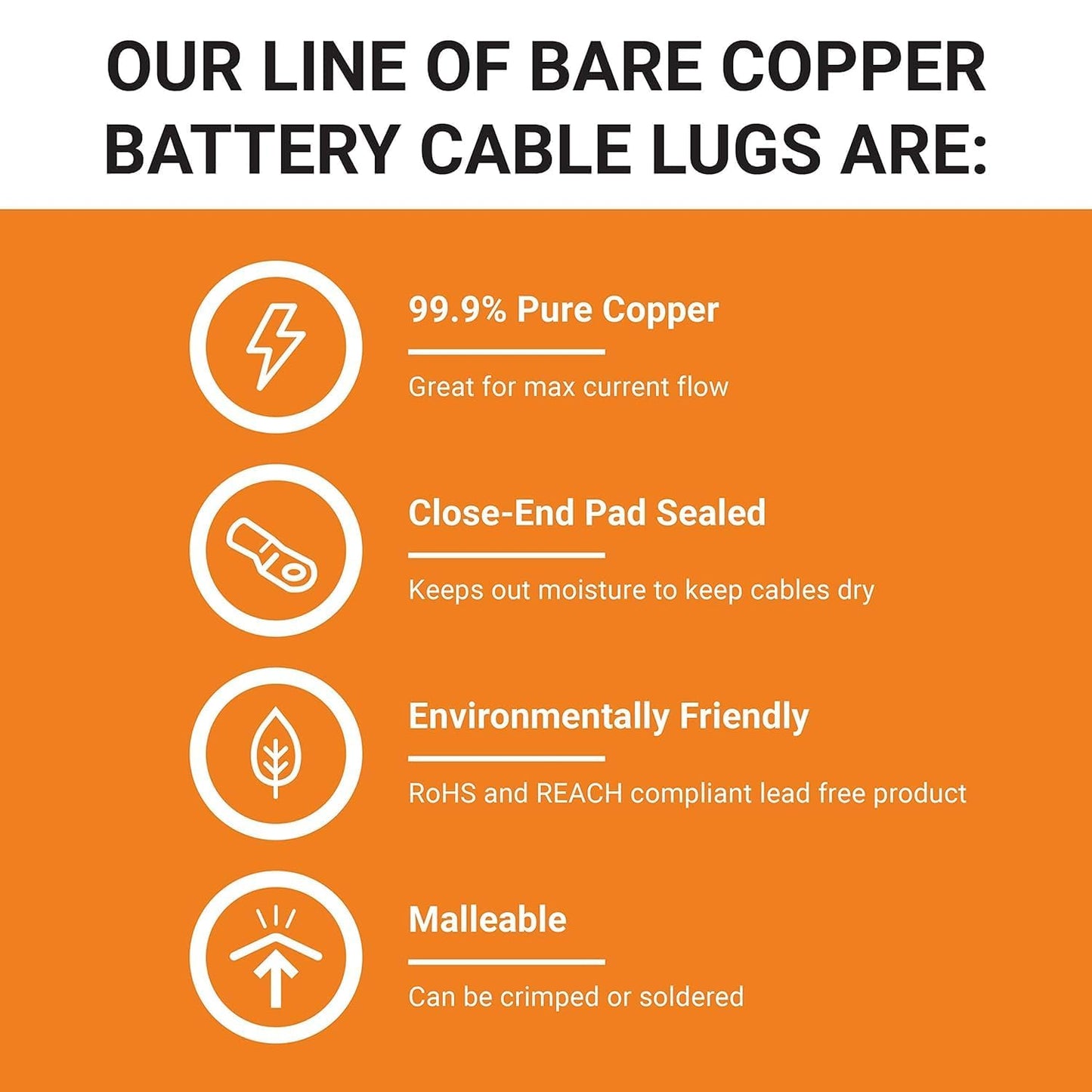 SELTERM 10pcs - 2 Awg - 5/16" Stud - Battery Lugs - Ring Terminal Connectors | with 12pcs 3:1 Black & Red Heat Shrink Tubing with Adhesive | Heavy Duty Battery Cable Ends - Bare Copper Wire Lugs Kit