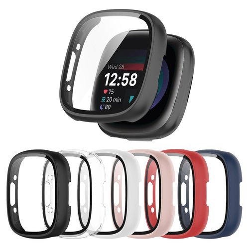 Kimiyaki 6 Pack for Fitbit Sense 2 / Versa 4 Screen Protector Case [Full Coverage], Hard PC Bumper All-Around Protective Accessories for Fitbit Sense 2 / Versa 4 Built-in Tempered Glass Film