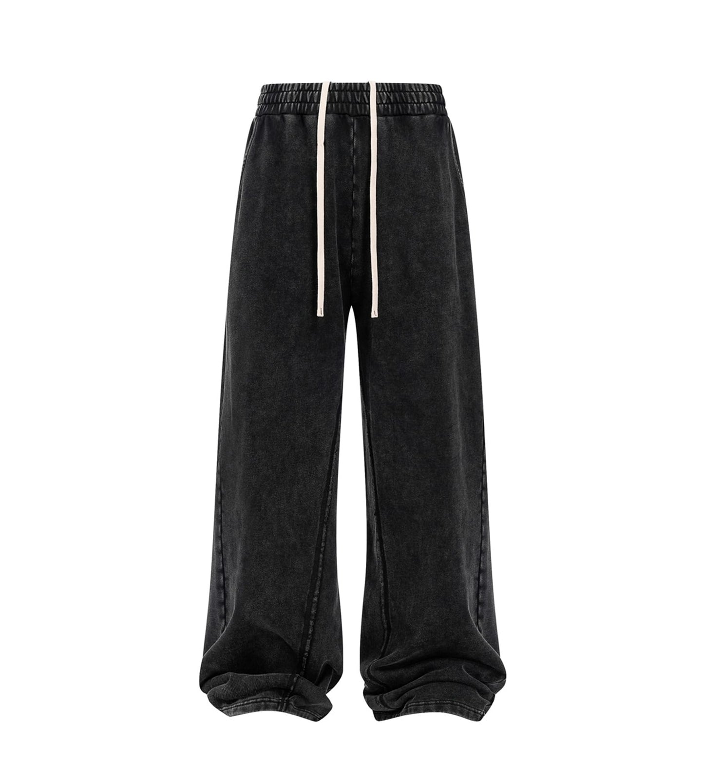 Colorful world Mens Sweatpants Acid Washed Elastic Waist Drawstring Sweat Pants Cotton Baggy Streetwear Pant with Pockets(Black,L)