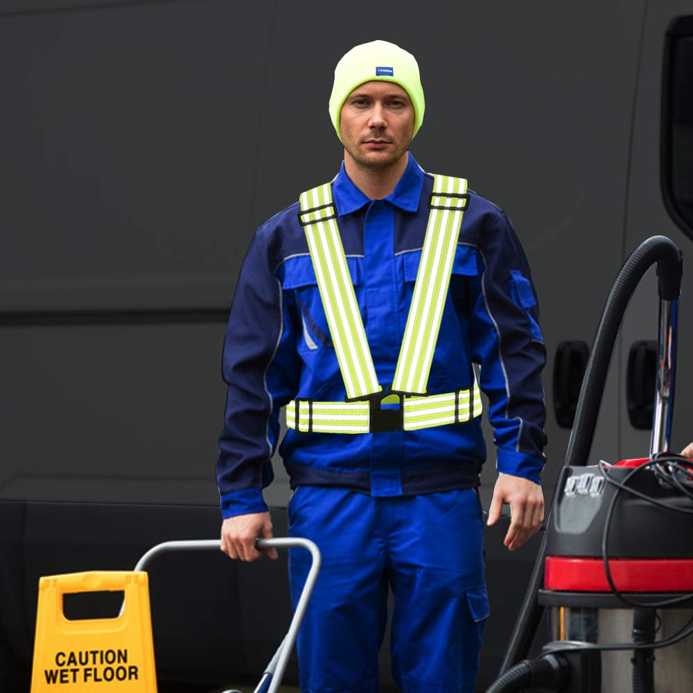 AYKRM Reflective Vest with Hi Vis Bands, Fully Adjustable & Multi-Purpose: Running, Cycling, Motorcycle Safety, Dog Walking - High Visibility (Yellow, S-XL)