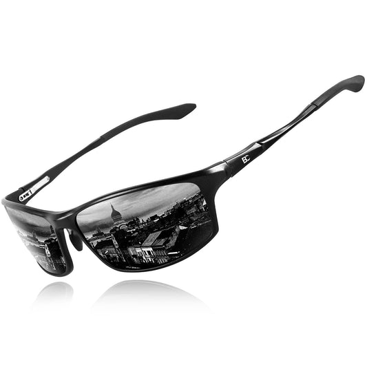 BIRCEN Polarized Wrap-Around Sunglasses Men: UV Protection Anti-Glare Lightweight Metal Shades for Men Driving Fishing