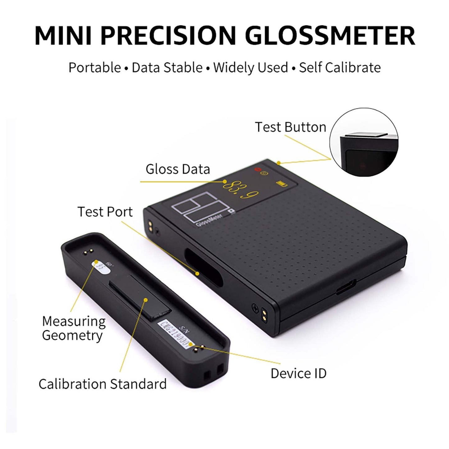 Auto Calibration Gloss Meter 60º 0-200GU Card Sized For Auto Paint Plastic Rubber Glass Hardware Stone Floor Tile Surface Glossmeter