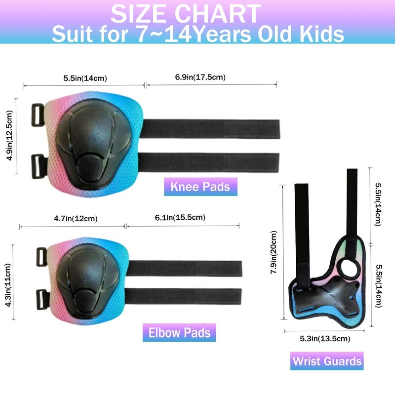 HocIece Kids/Youth Knee Pads for Kids 3-14Years Boys Girls 6 in 1 Kids Protective Gear Set Adjustable Knee Pads, Elbow Pads, for Skating Cycling Bike Rollerblading Scooter Roller Skates