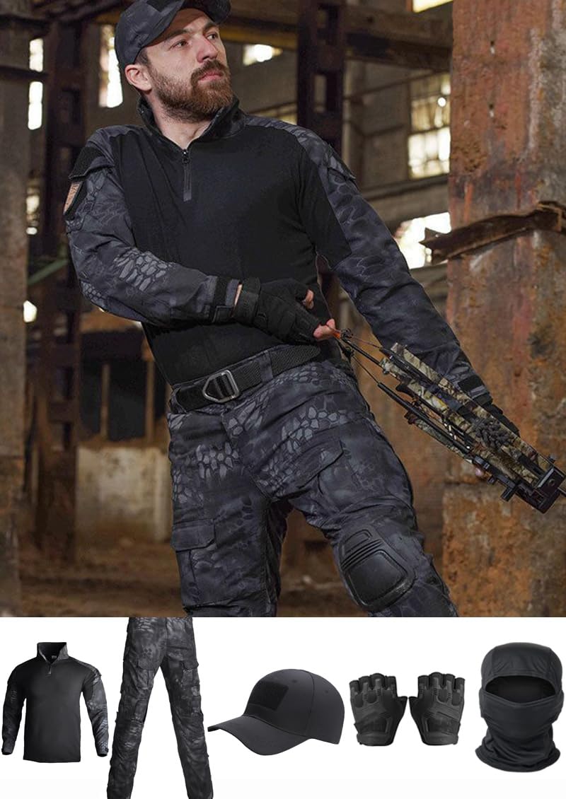 SANYETS Tactical Uniform,Combat Long Sleeve Shirt and Pants,Cap Gloves Balaclava Set Airsoft Suit, Military Gear Amy Clothing for Men(XL,TYP)