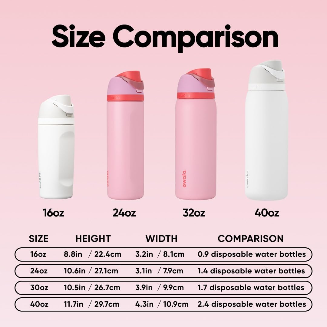 Owala FreeSip Insulated Stainless Steel Water Bottle with Straw for Sports and Travel, BPA-Free Sports Water Bottle, 24 oz, Angel Food Cake