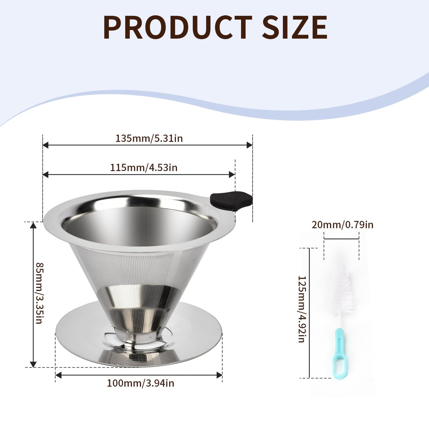 Fyueenix Stainless Steel Pour Over Coffee Dripper, Reusable Fine Mesh Filter for 1-2 Cups, Paperless Coffee Maker for Home, Travel, Camping