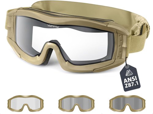 Airsoft Goggles - Anti-Fog Protection with ANSI Z87.1 Standards | 3 Lenses in Gray and Red