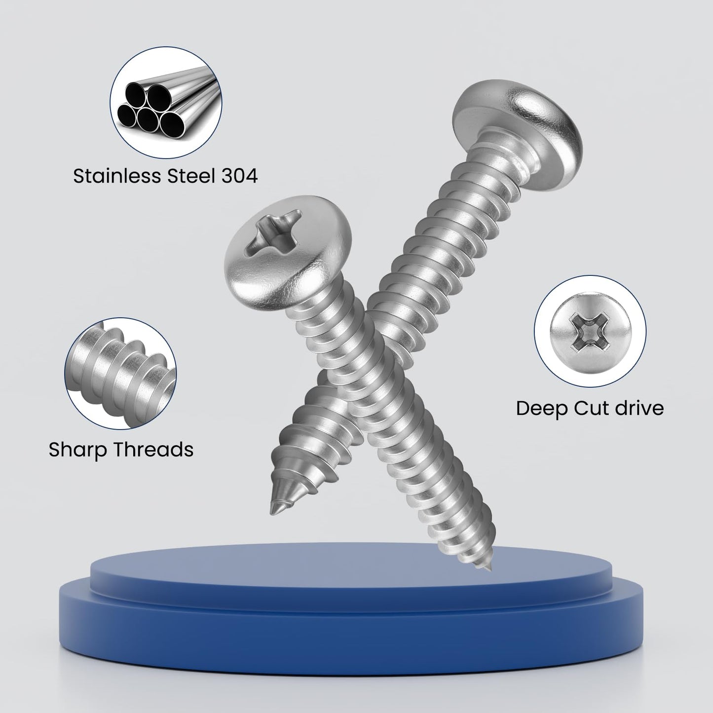 BNUOK 247Pcs Pan Head Wood Screws Assortment Kit, #6#8 Stainless Steel 304 Self Tapping Screws Set, Phillips Drive, Sheet Metal Screws