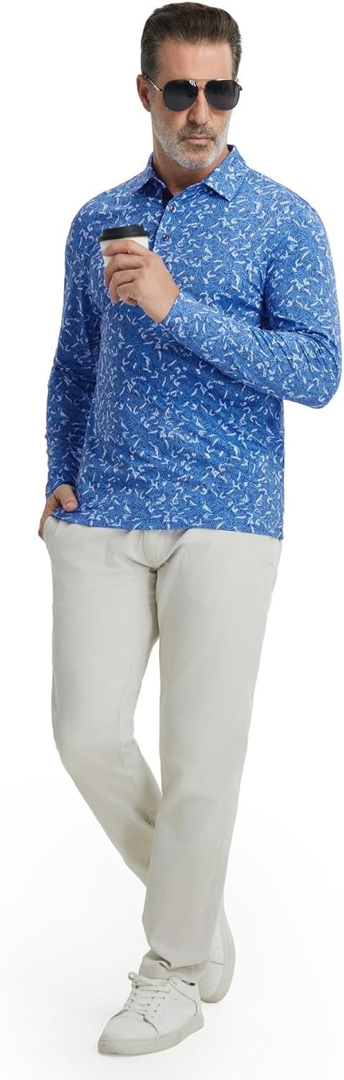 M MAELREG Golf Shirts for Men - Moisture-Wicking Dry Fit Long Sleeve Polo | Casual Print Design