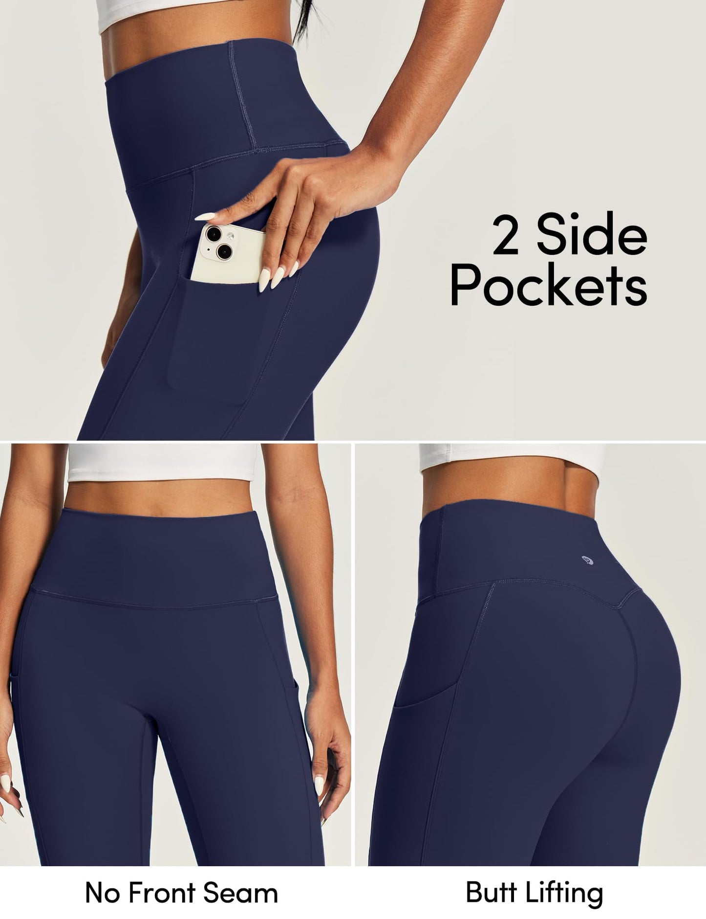 IUGA Compression Leggings for Women Tummy Control No Front Seam Leggings with Pockets High Waisted Workout Yoga Pants Navy Blue