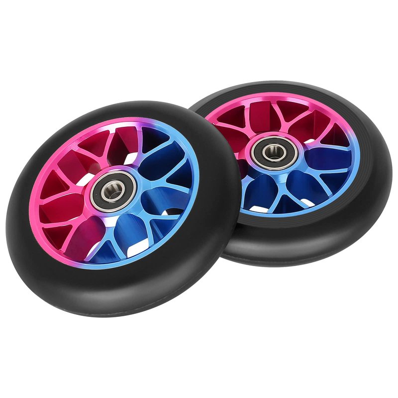 110mm Scooter Wheels, Pro Scooter Replacement Wheel W ABEC-9 Bearing, 1 Pair (Blue + Red)