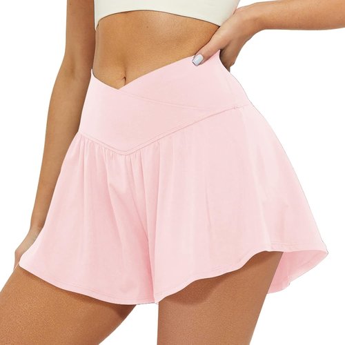 FireSwan Athletic Shorts for Women - 2-in-1 Flowy Running Shorts with Pockets | Spandex Butterfly Design