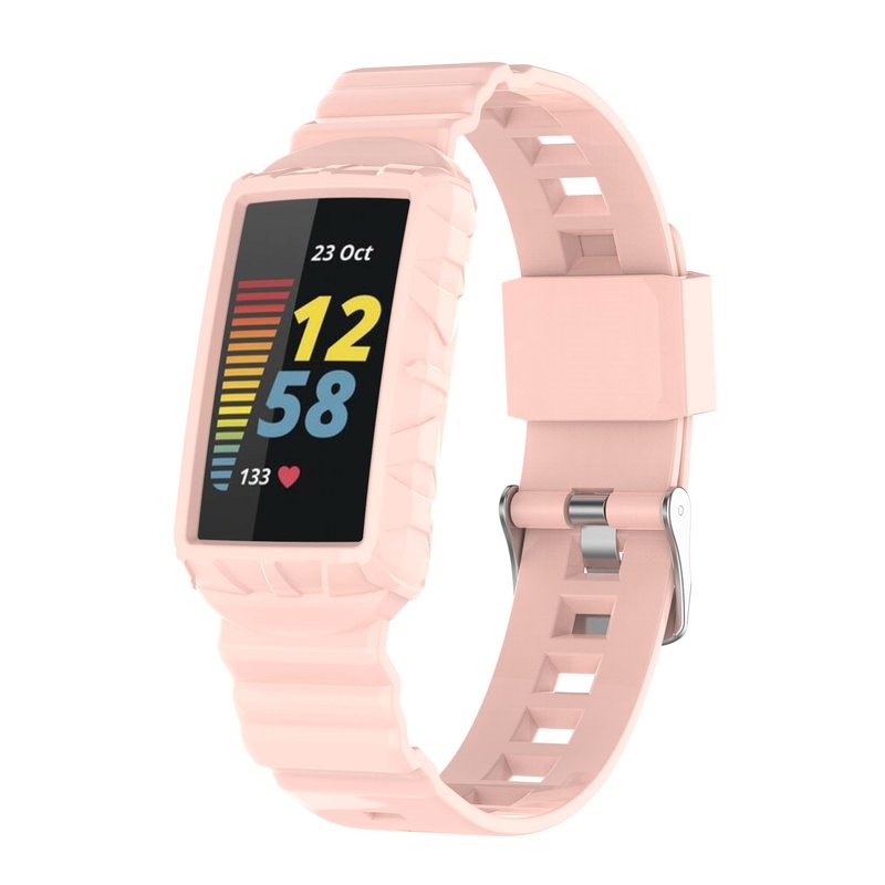 Chofit Case With Band Compatible with Fitbit Charge 5/4/3, Shockproof Rugged Band Strap for Fitbit Charge 5 with Bumper Case Cover - Men Women (Pink, Purple, Green)