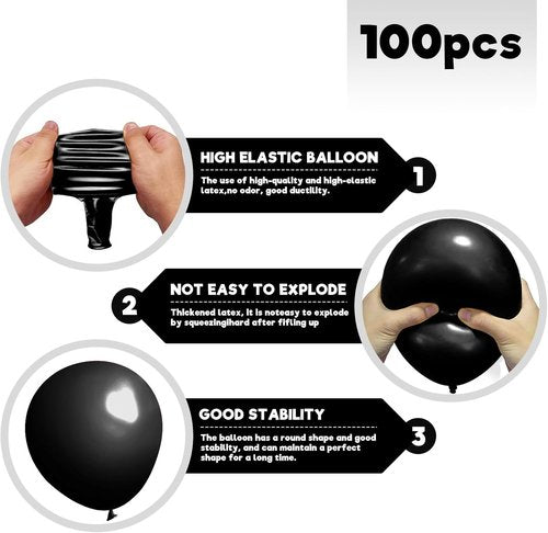 Black Balloons - 100 Pack 12-Inch Birthday Decorations for Parties, Baby Showers & Weddings