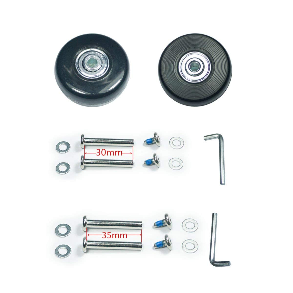 F-ber Luggage Suitcase Wheels Replacement Kit 64mm x 18mm with ABEC 608zz Inline Outdoor Skate Replacement, One Set of (2) Wheels (OD:64 W:18 ID:6 Axles:30 & 35mm)