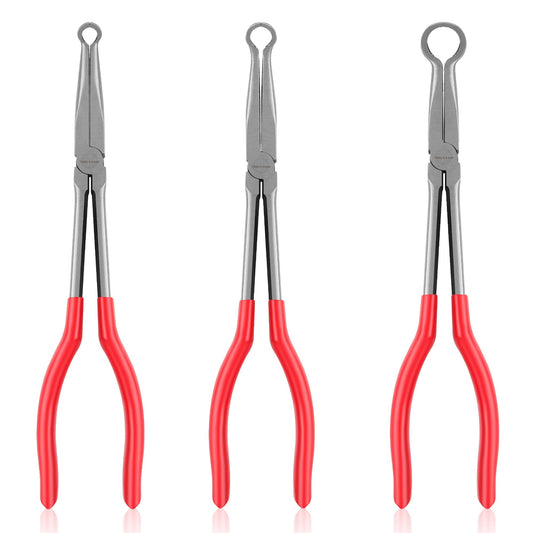 TOOLEAGUE 3Pcs Extra Long Hose Gripper Pliers Set, 11" Long Reach Pliers,5/16-Inch, 1/2-Inch, 3/4-Inch Dia,O-shape Tip Craft Repairing Tool,Offset Spark Plug Boot Removal Tool