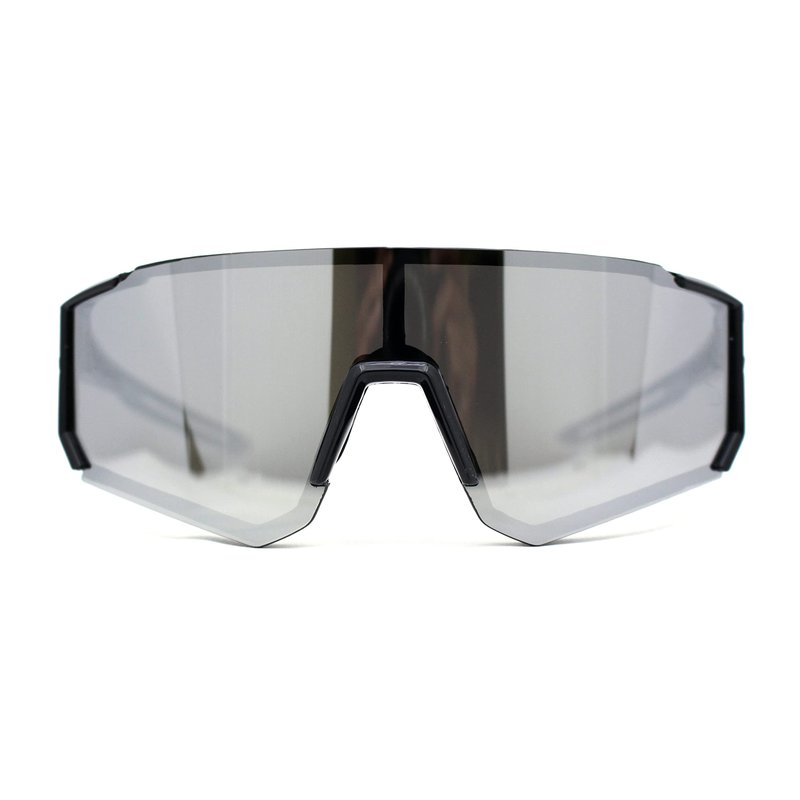 SA106 Mens Classic Oversized Block Shield Rimless Plastic Sport Sunglasses Black Silver Mirror