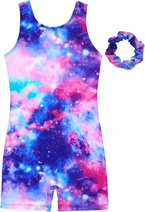 JESKIDS Gymnastics Leotards for Girls - Stylish Biketards with Shorts & Matching Hair Scrunchie | Ages 3-15