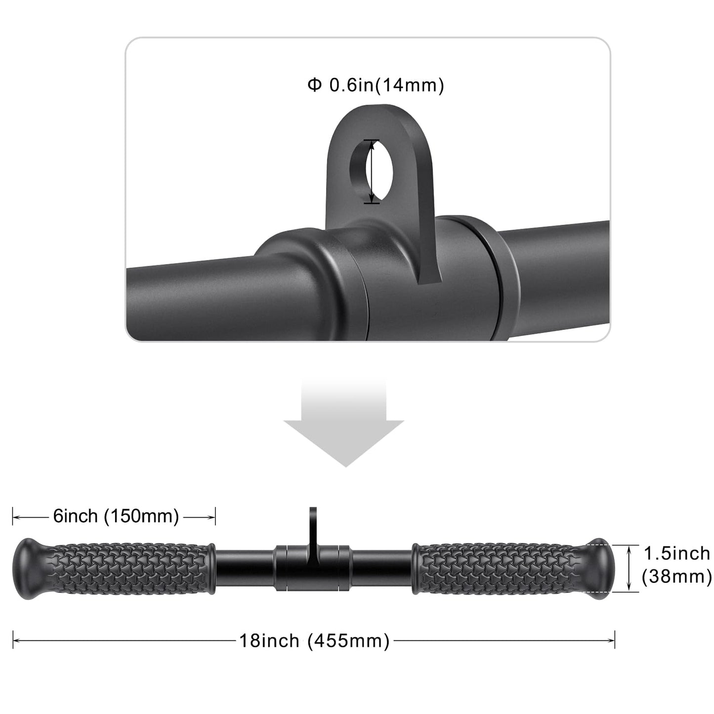 SELEWARE Triceps LAT Pull Down Attachment Free Swivel Straight Bar Press Down Bar with Non-Slip Soft Rubber Grip Home Gym Cable Attachment Workout Accessories 18 inches Long
