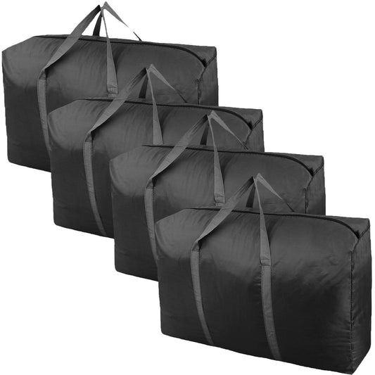 100L Extra Large Storage Bags, Big Moving Bags with Strong Zippers & Carrying Handles, Packing Bags for Moving, Storage, Travel and Camping, Storage Totes For Space Saving (Black, 4 Pack)