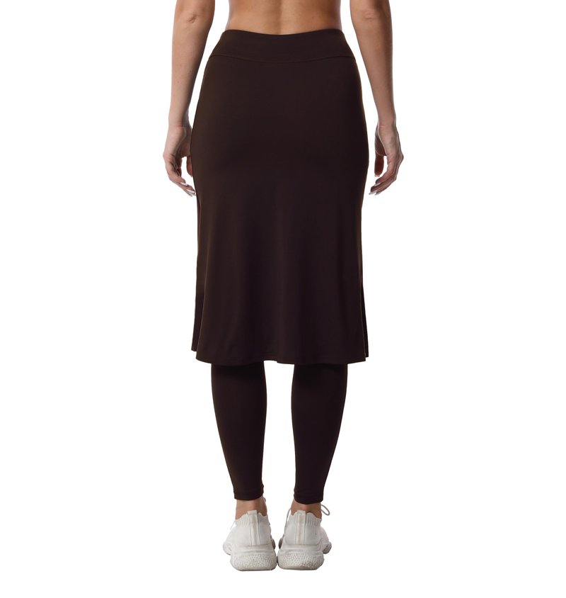 Women's Modest Long Skirt with Attached Leggings Pockets Midi Cover Up Workout Skirted Pants db m Deep Brown