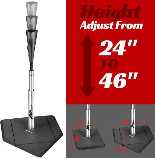 JASCOPRO Baseball & Softball Batting Tee - Height Adjustable 24-46 Inches, Portable Design